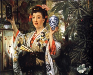 ジェームス・ティソ Painting - 日本の物を持つ若い女性 ジェームス・ジャック・ジョゼフ・ティソ